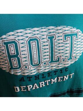 True Vintage T-shirt Medium Puff Big 90s Print Lightning B.O.L.T. Hip Hop Green